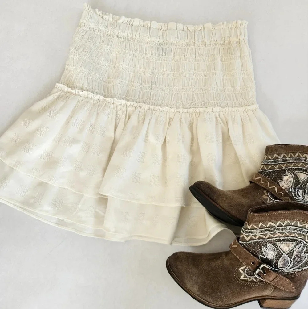 NWT || MADEWELL || mini skirt, Cream, Sz Small, Ruffles, Tiered